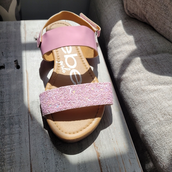 Girl's Size 4 Bebe Girls Pink Chunky Glitter Sparkle Sandals Ankle Strap - Picture 4 of 13
